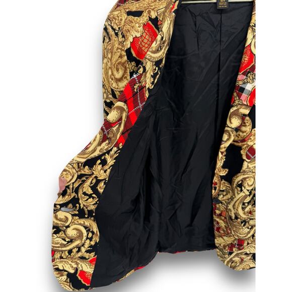 90s Express Gold Regency Print Oversized Blazer Jacket, 100% Rayon, Made in USA - Picture 5 of 7